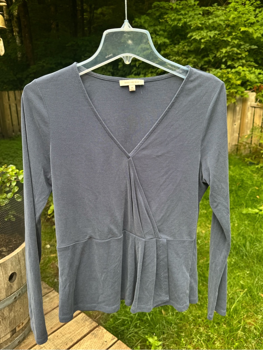 Skies Are Blue Slate-Gray V-Neck Long Sleeve Top